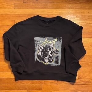 All Saints Black Crewneck Sweatshirt with Panther Graphic and Yellow Accents